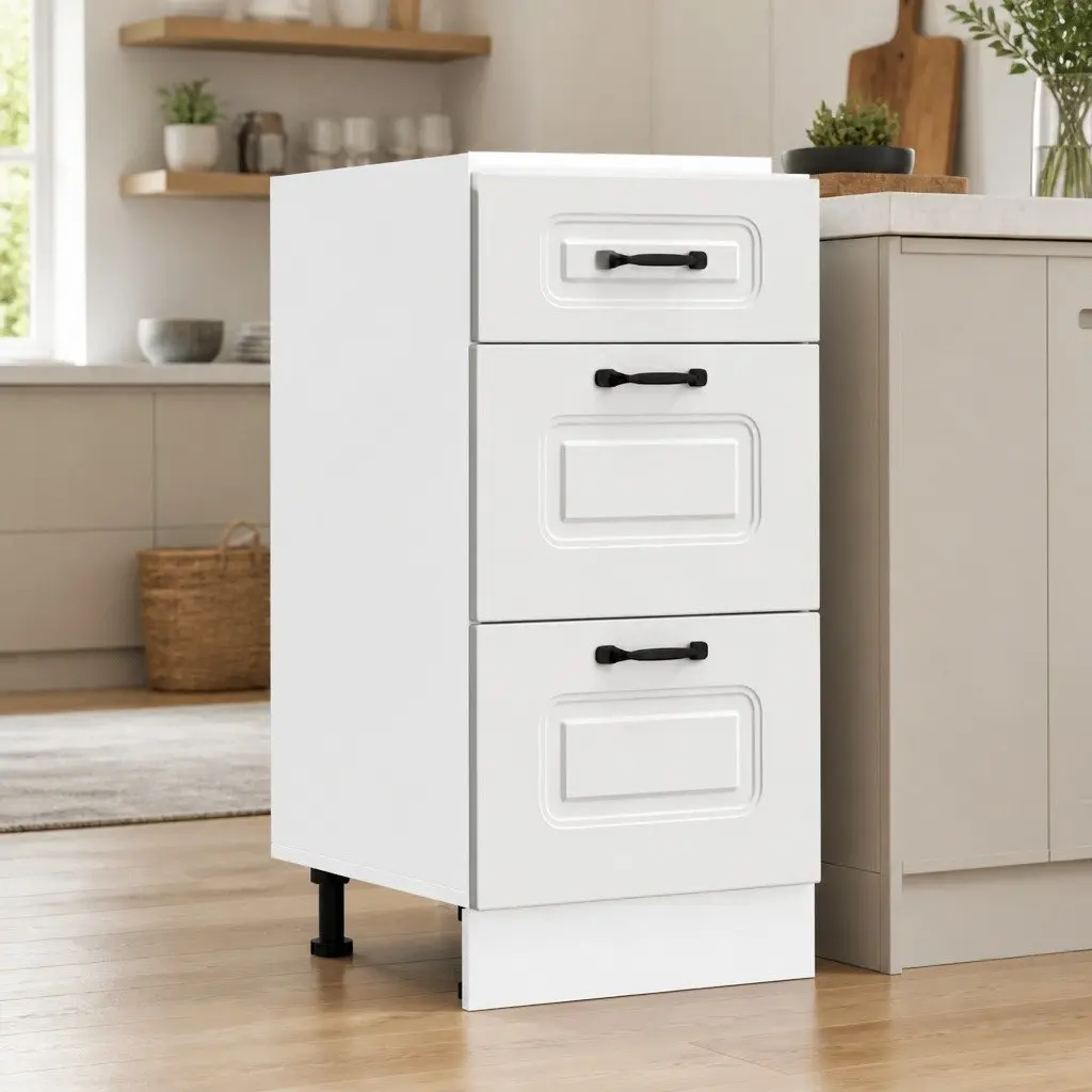 White Engineered Wood Kitchen Base Cabinet