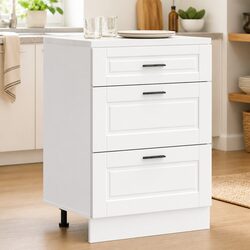 Kitchen Base Cabinet White Engineered Wood Storage Cupboard with Adjustable Feet