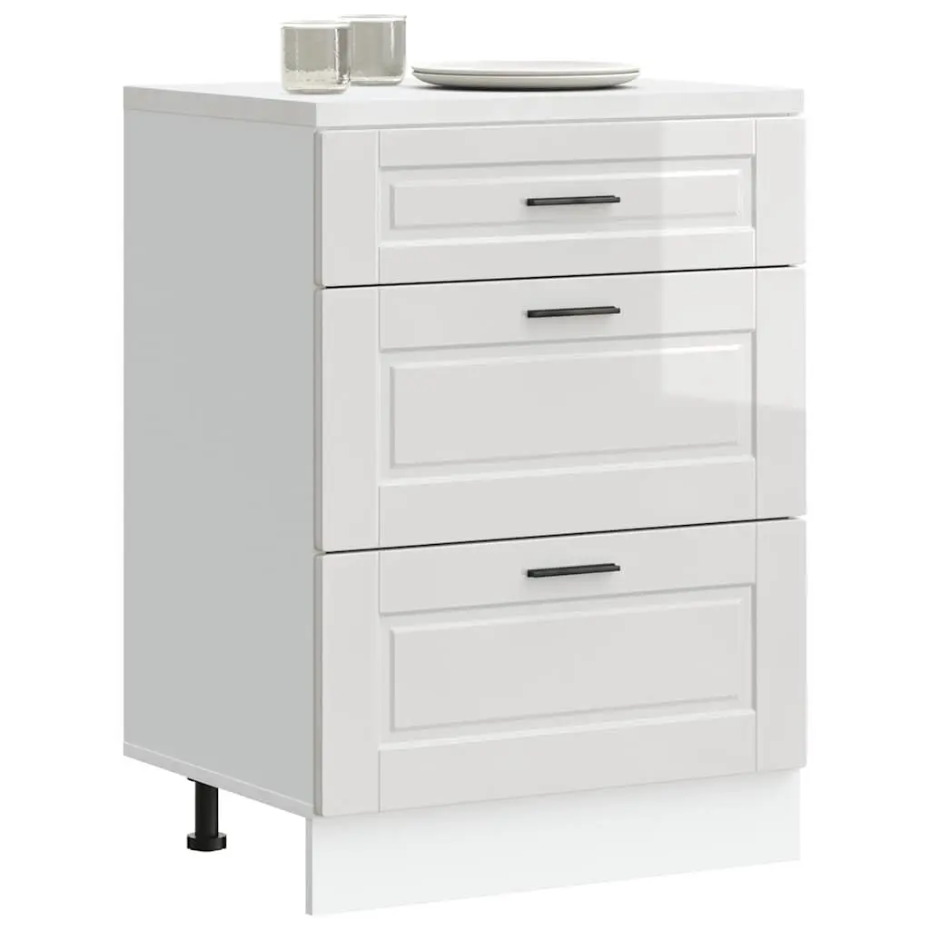 High Gloss White Engineered Wood Kitchen Base Cabinet