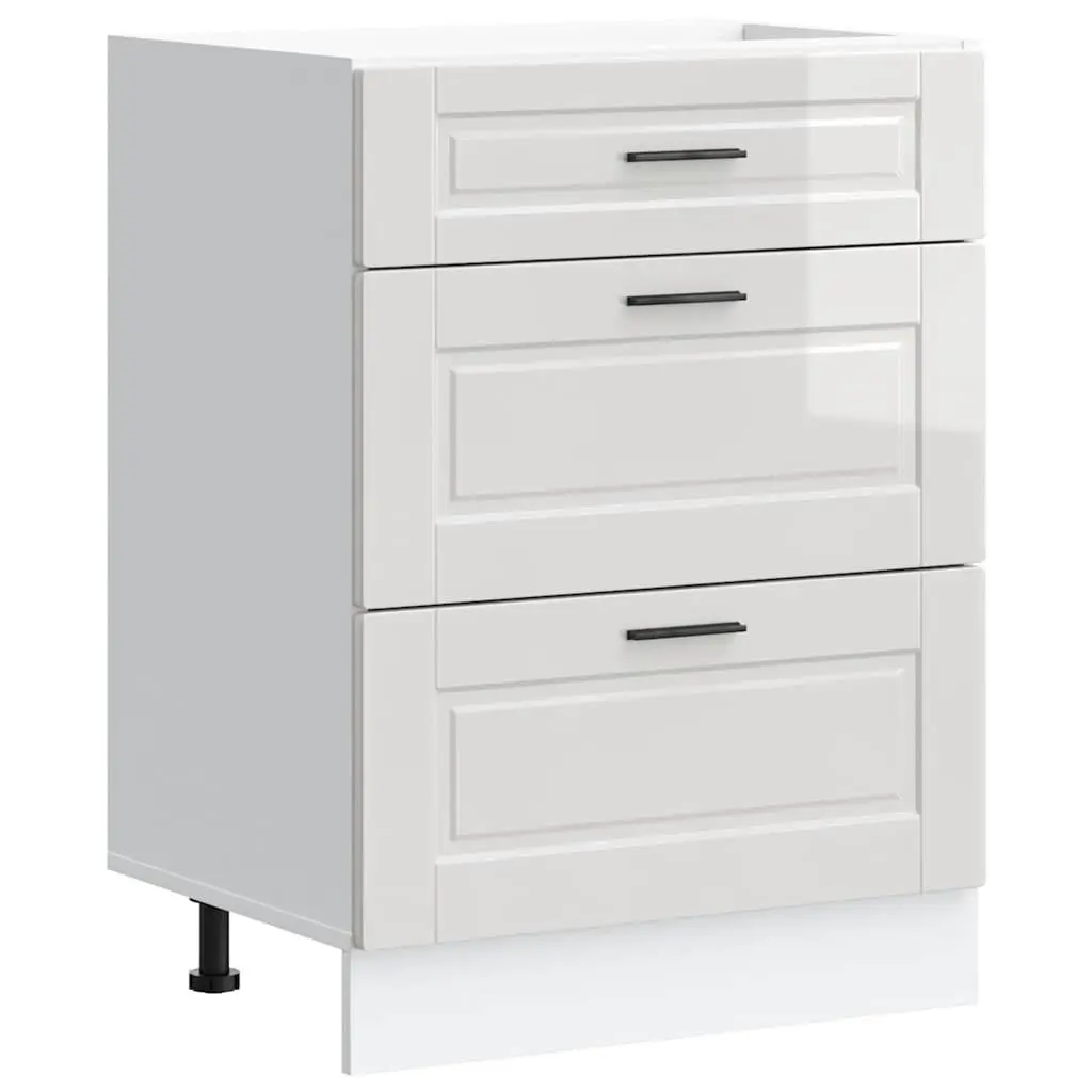 High Gloss White Engineered Wood Kitchen Base Cabinet