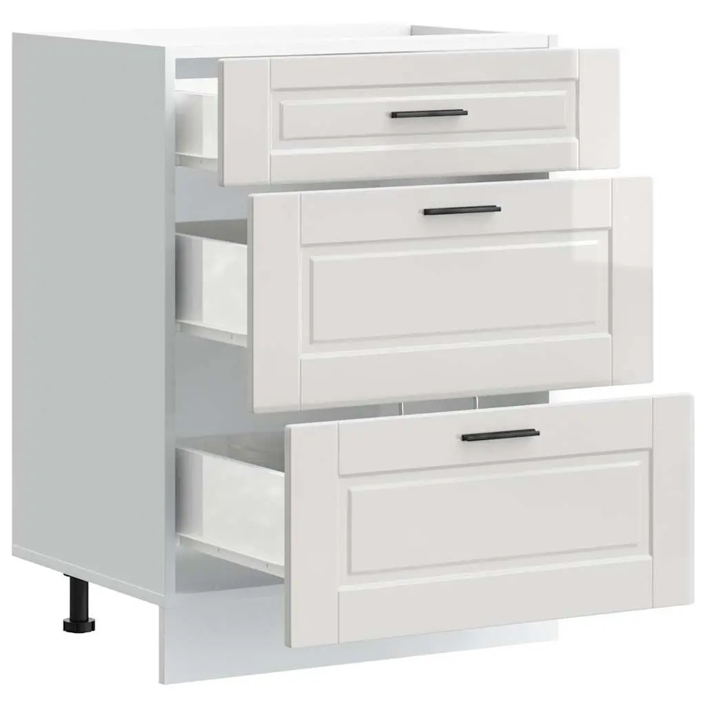 High Gloss White Engineered Wood Kitchen Base Cabinet