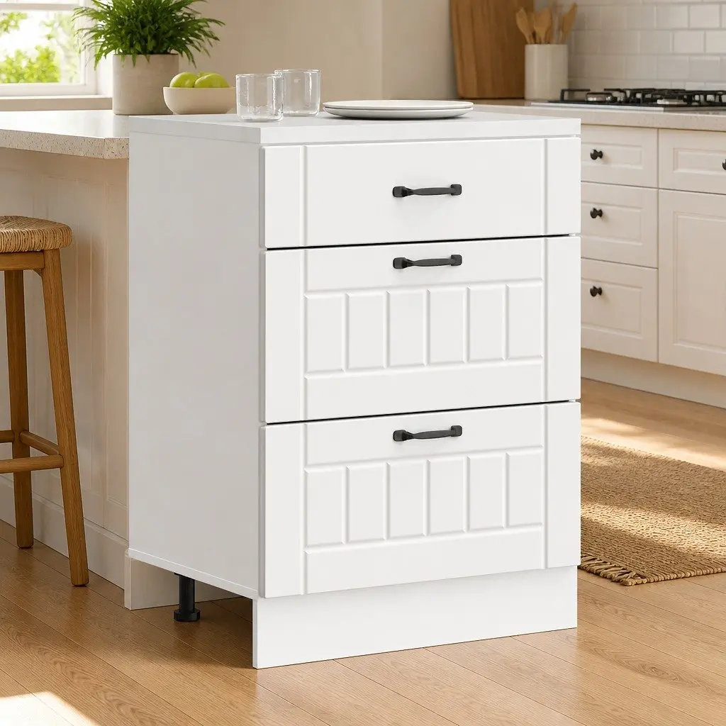 White Engineered Wood Kitchen Base Cabinet