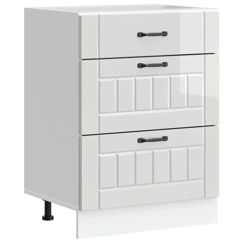 White Engineered Wood Kitchen Base Cabinet with Adjustable Feet