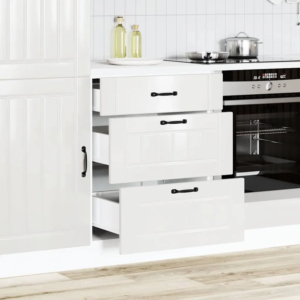 White Engineered Wood Kitchen Base Cabinet with Adjustable Feet