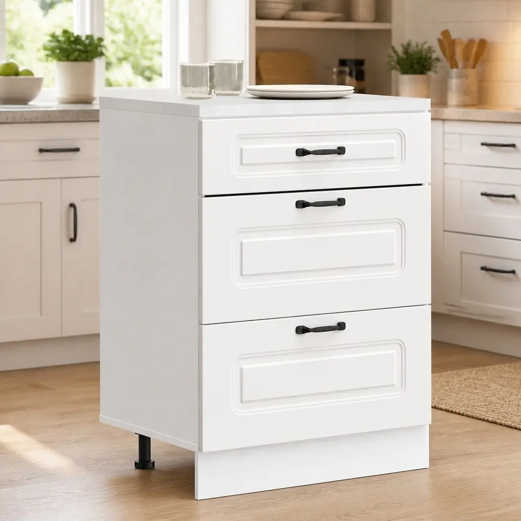 White Kitchen Base Cabinet with Adjustable Feet