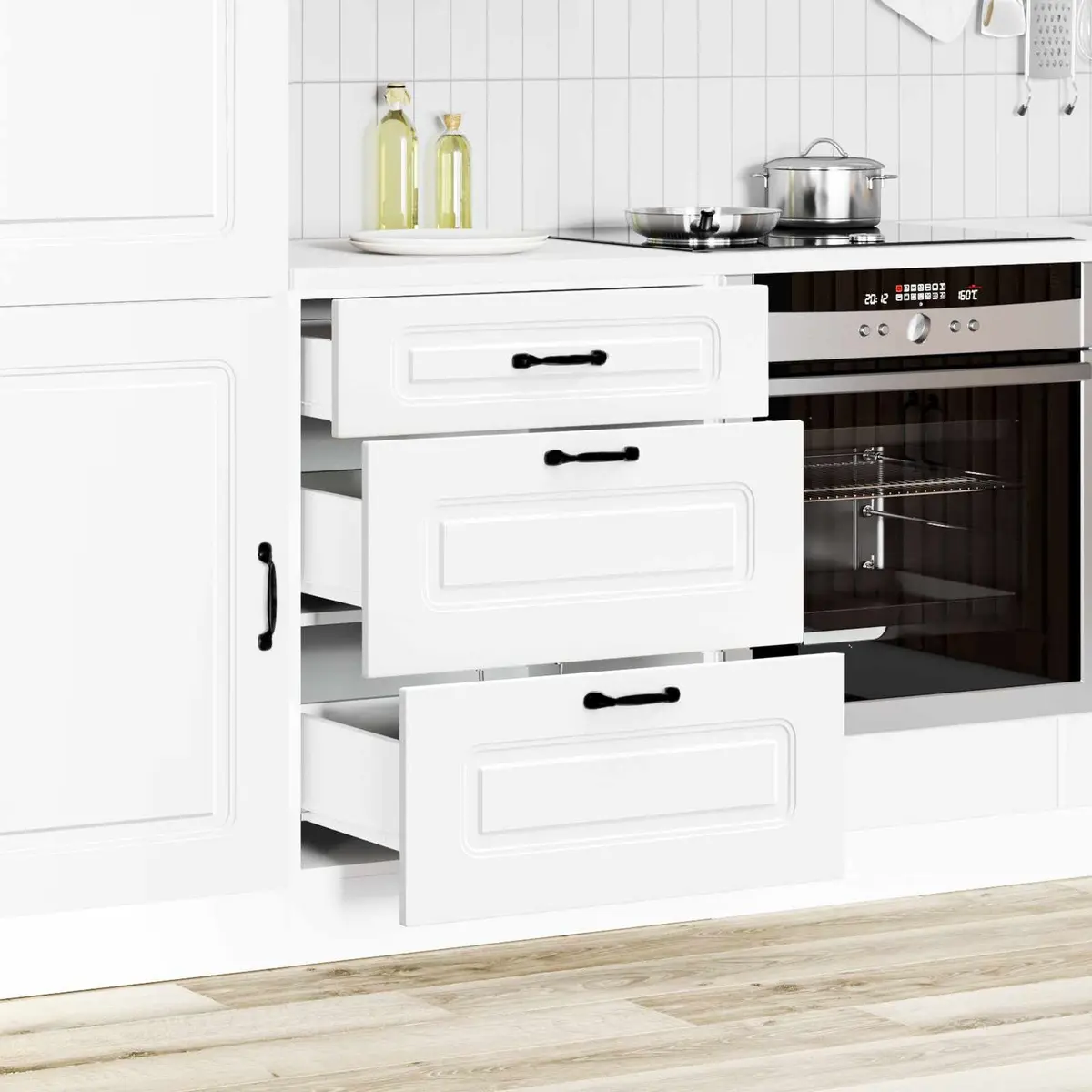 White Kitchen Base Cabinet with Adjustable Feet
