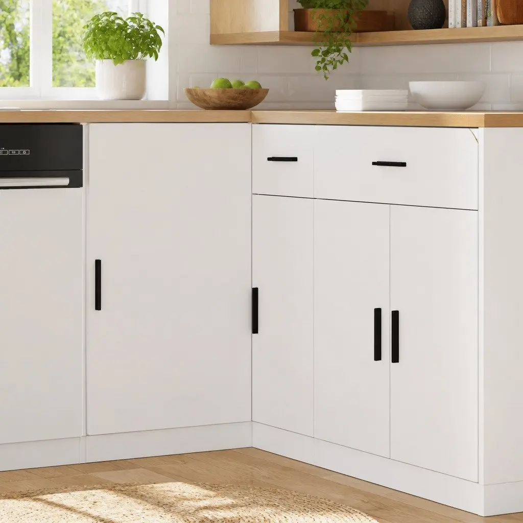 White Engineered Wood Kitchen Base Cabinet