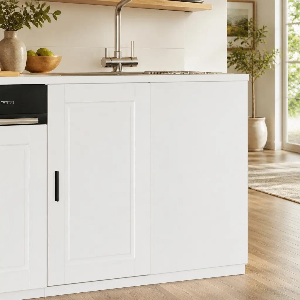 White Engineered Wood Kitchen Base Cabinet