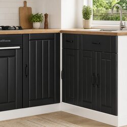 High-Quality Black Engineered Wood Kitchen Base Cabinet