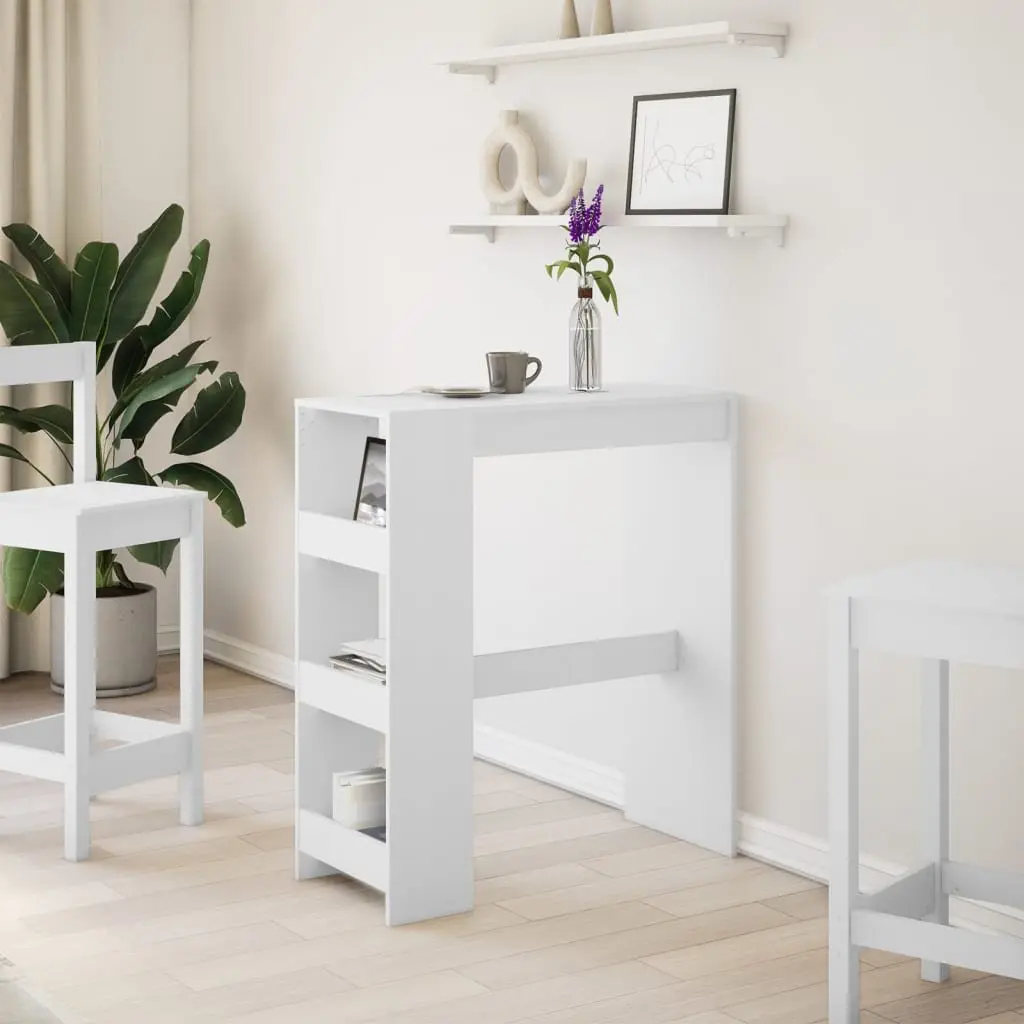 White Bar Table with Storage Shelves