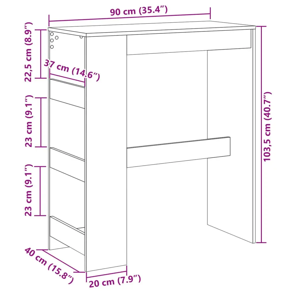 White Bar Table with Storage Shelves