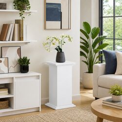 Sturdy Two-Tier White Pillar Display Stand with Storage