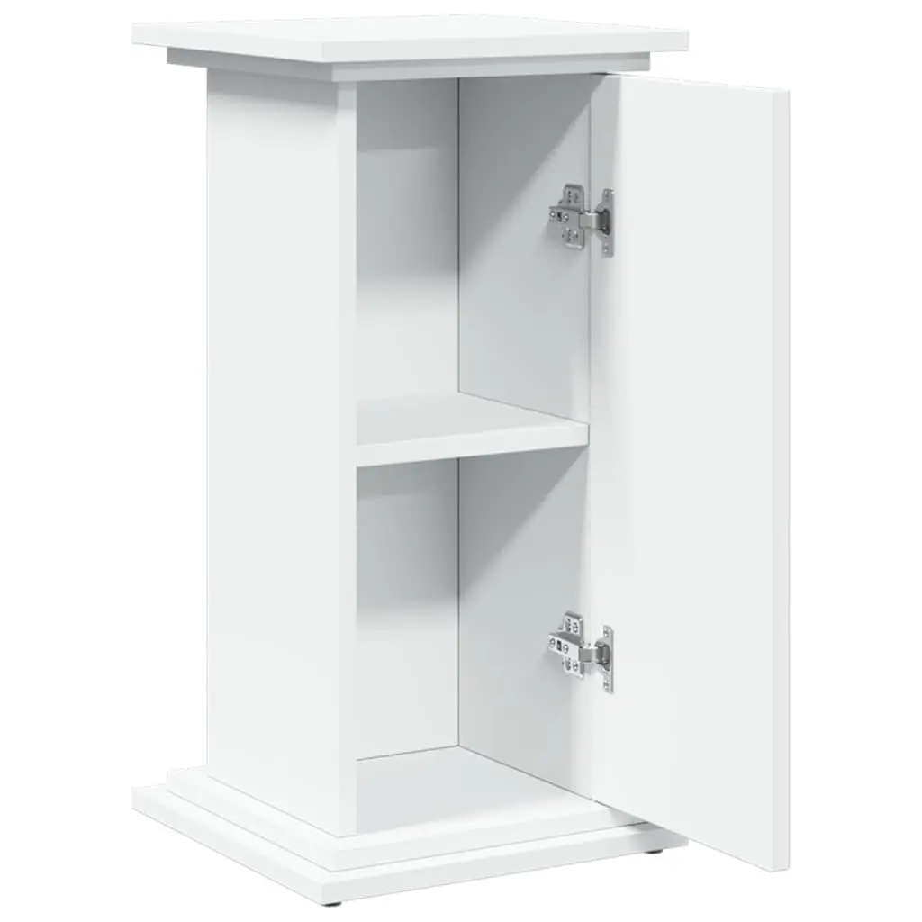 Two-Tier White Pillar Display Stand with Storage