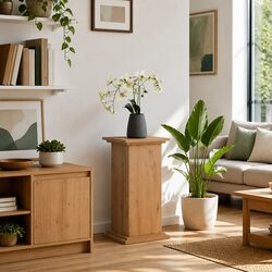 Sturdy Two-Tier Plant Display Stand with Storage Cabinet