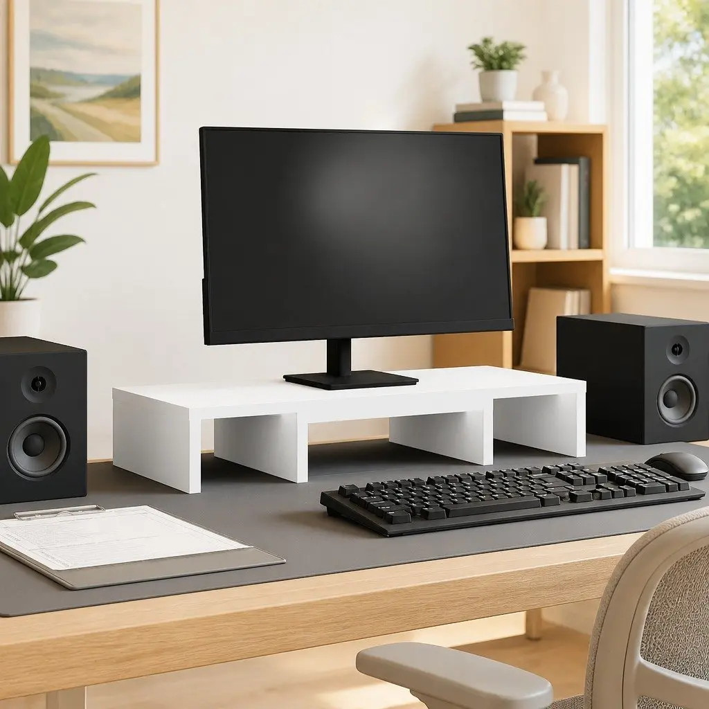 White Engineered Wood Adjustable Monitor Stand Riser