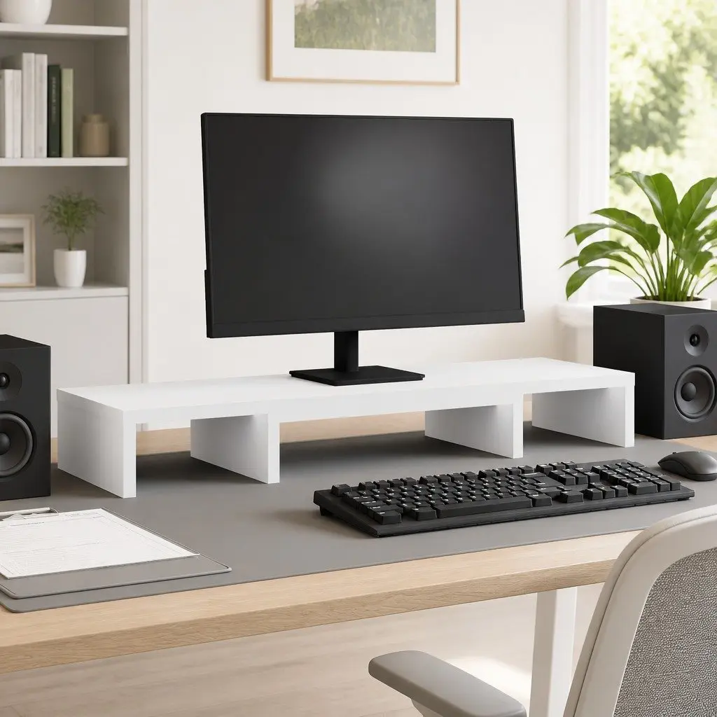 Adjustable Monitor Stand Riser Engineered Wood 80 x 24 x 10.5 cm White