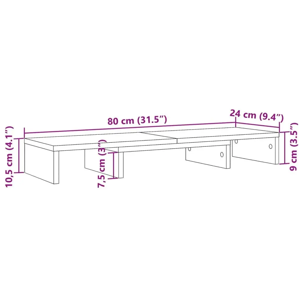 Adjustable Monitor Stand Riser Engineered Wood 80 x 24 x 10.5 cm White