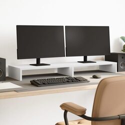 White Dual Monitor Stand with Engineered Wood Finish