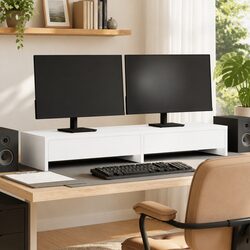 Premium White Engineered Wood Monitor Stand with Drawers