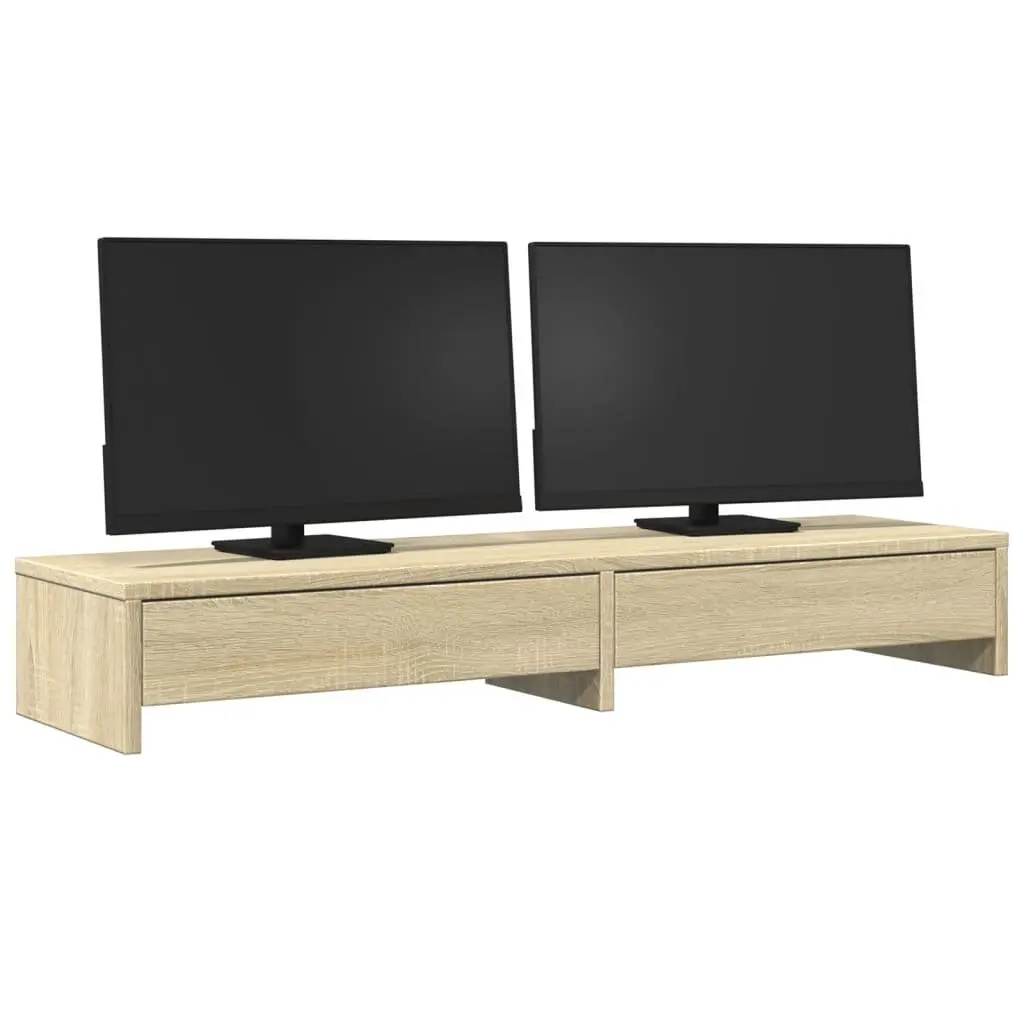 Monitor Stand Engineered Wood Brown with Storage Drawers