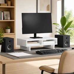 Premium White Engineered Wood Monitor Stand with Storage