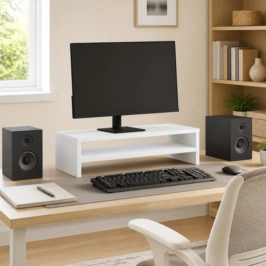 White Monitor Stand for Desk Organization