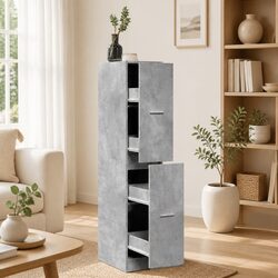 Apothecary Storage Cabinet Grey Engineered Wood Sideboard Drawer Organizer