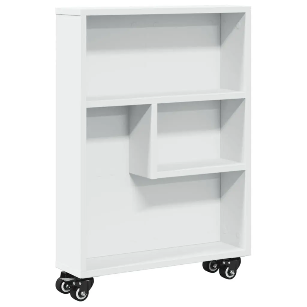 White Rolling Cart with Engineered Wood Shelving
