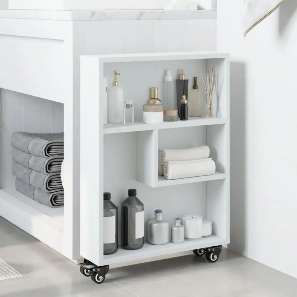 White Rolling Cart with Engineered Wood Shelving