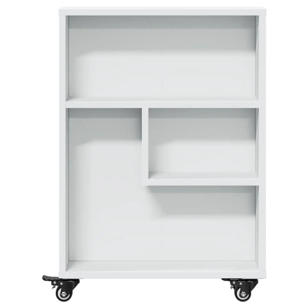 White Rolling Cart with Engineered Wood Shelving