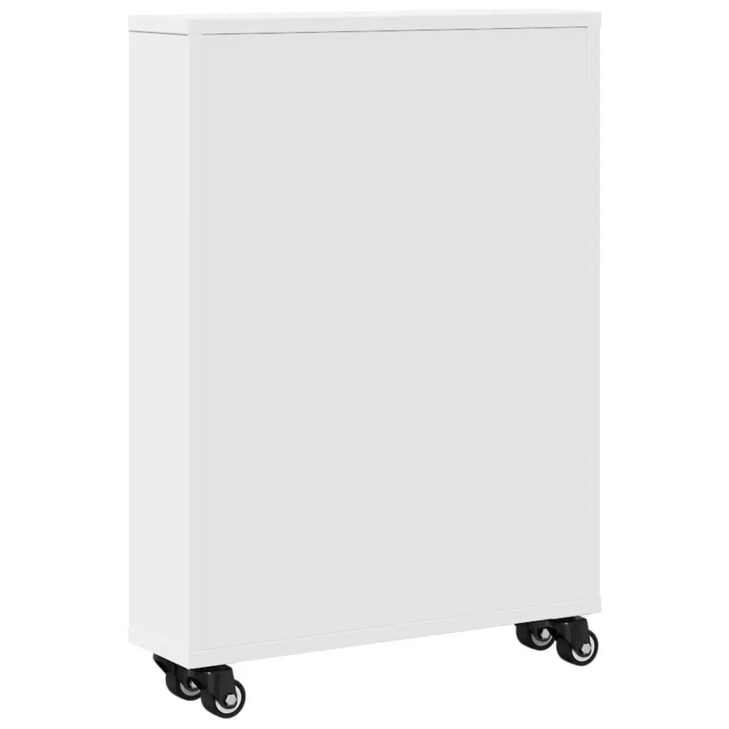 White Rolling Cart with Engineered Wood Shelving