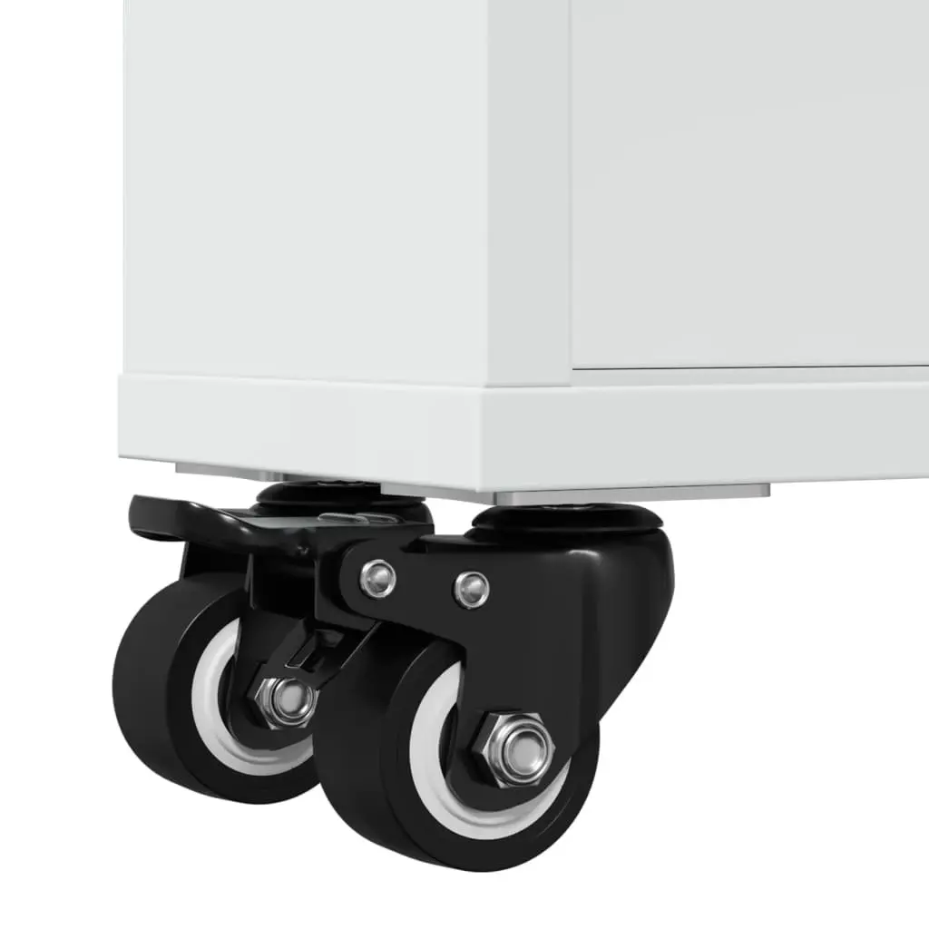 White Rolling Cart with Engineered Wood Shelving