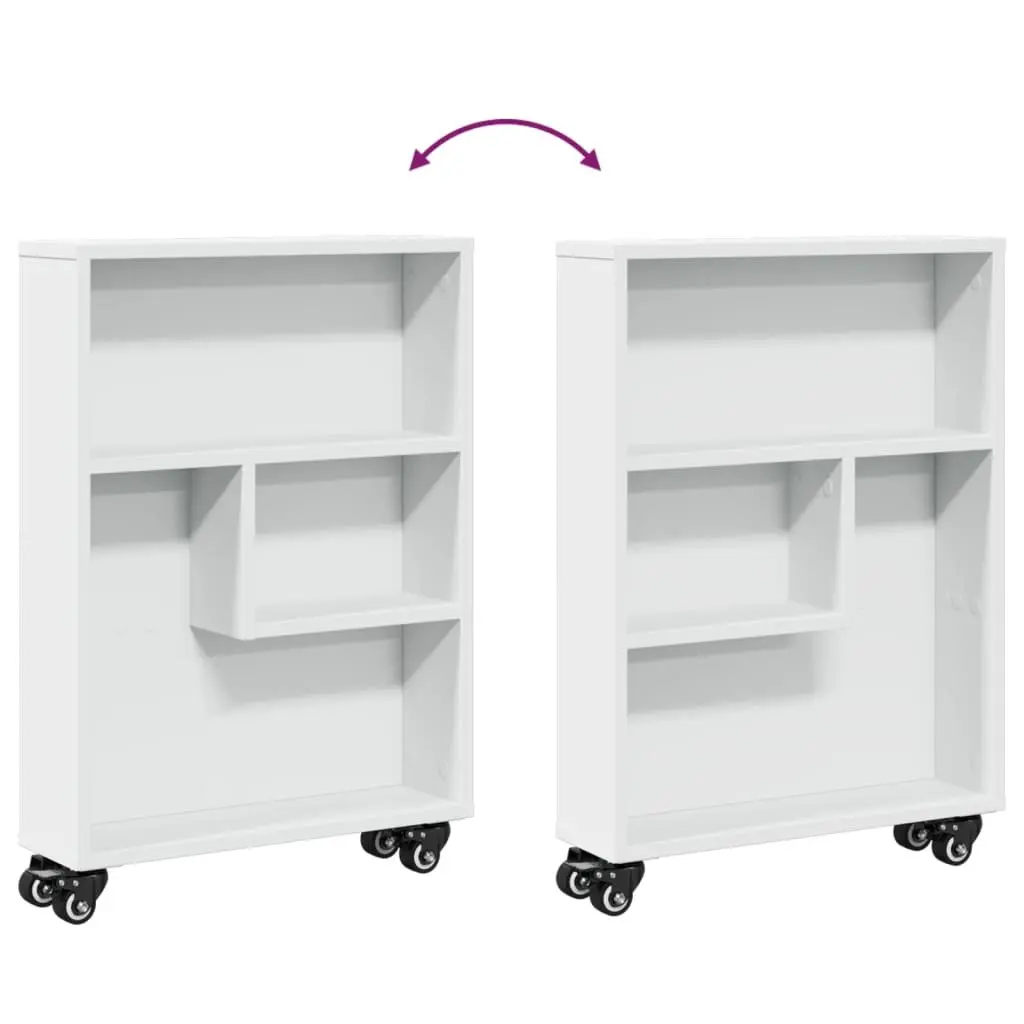 White Rolling Cart with Engineered Wood Shelving