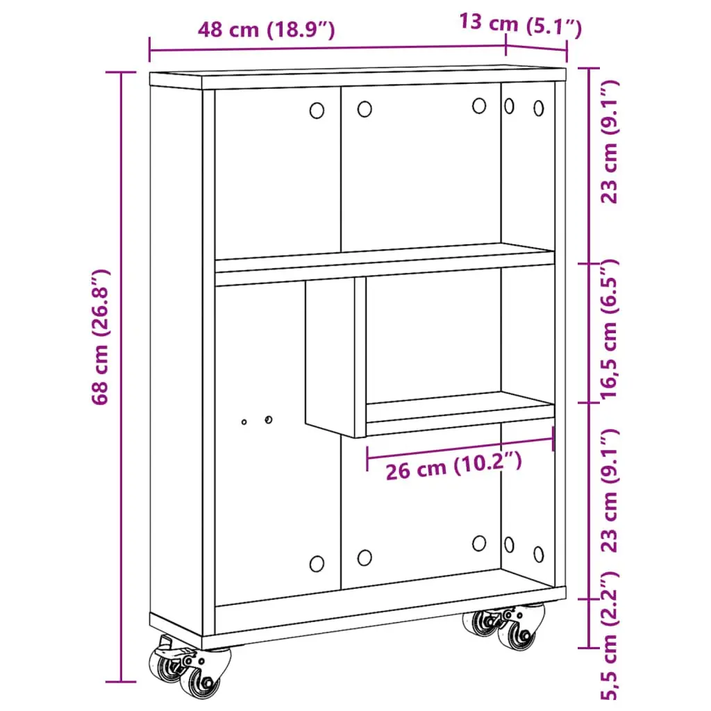 White Rolling Cart with Engineered Wood Shelving