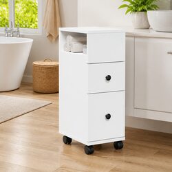 Narrow Bathroom Storage Cabinet on Wheels White Engineered Wood Organiser