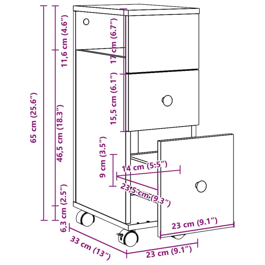 Narrow Bathroom Storage Cabinet on Wheels