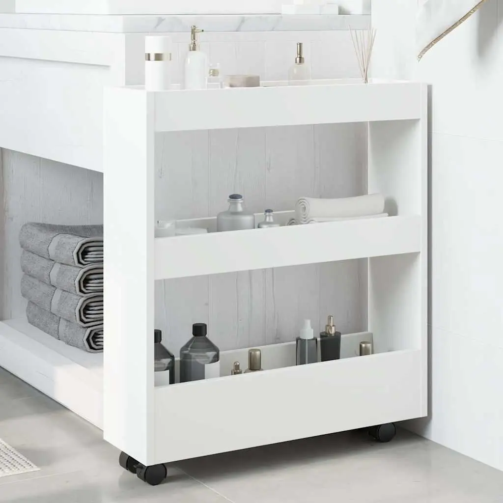 Narrow Storage Trolley Engineered Wood 3 Tier White