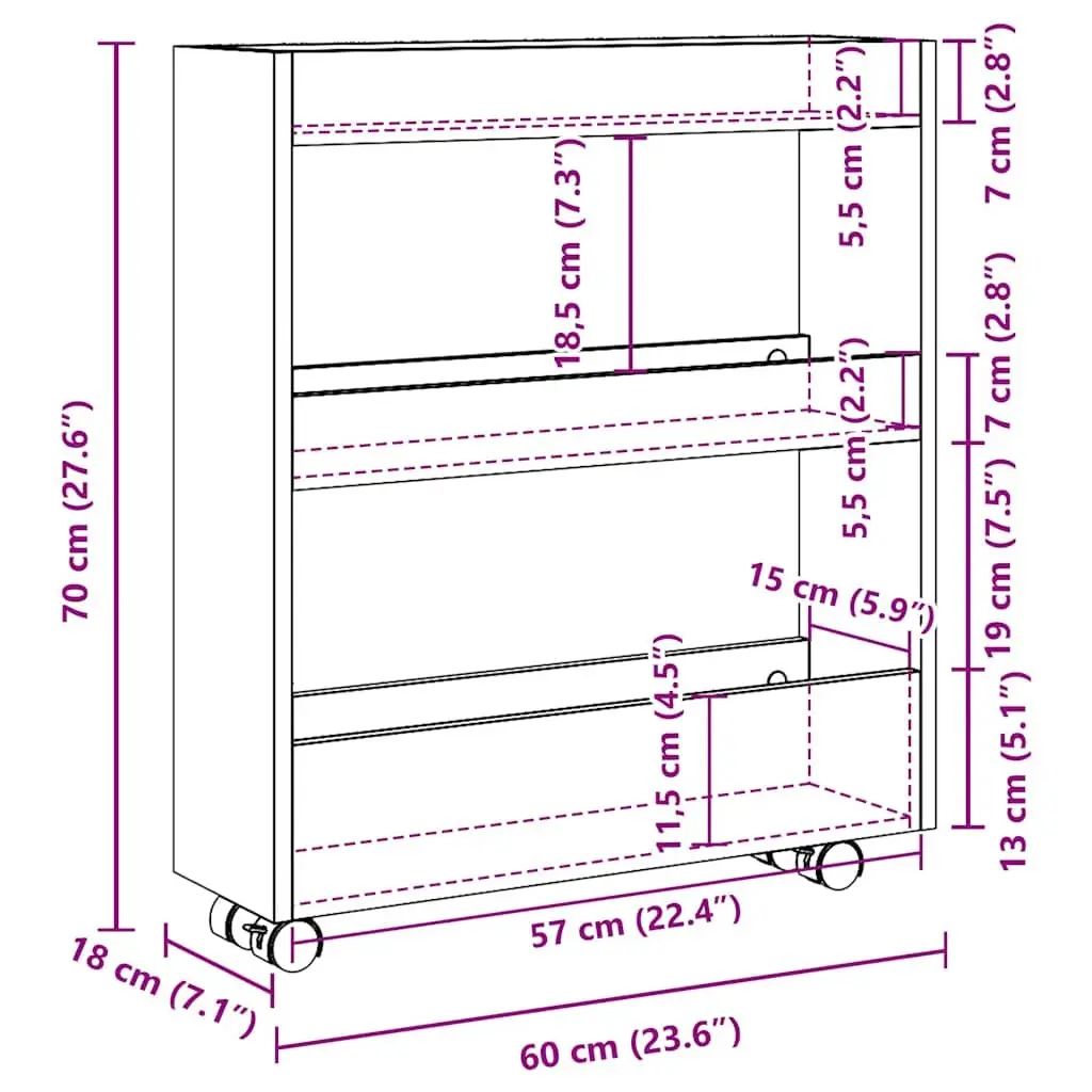Narrow Storage Trolley Engineered Wood 3 Tier White