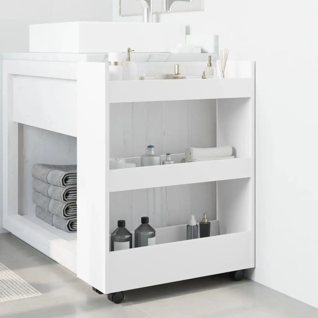 White Rolling Cart 3 Tier Narrow Storage Trolley