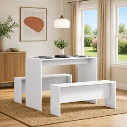 Durable White Dining Table and Bench Set for Family Meals