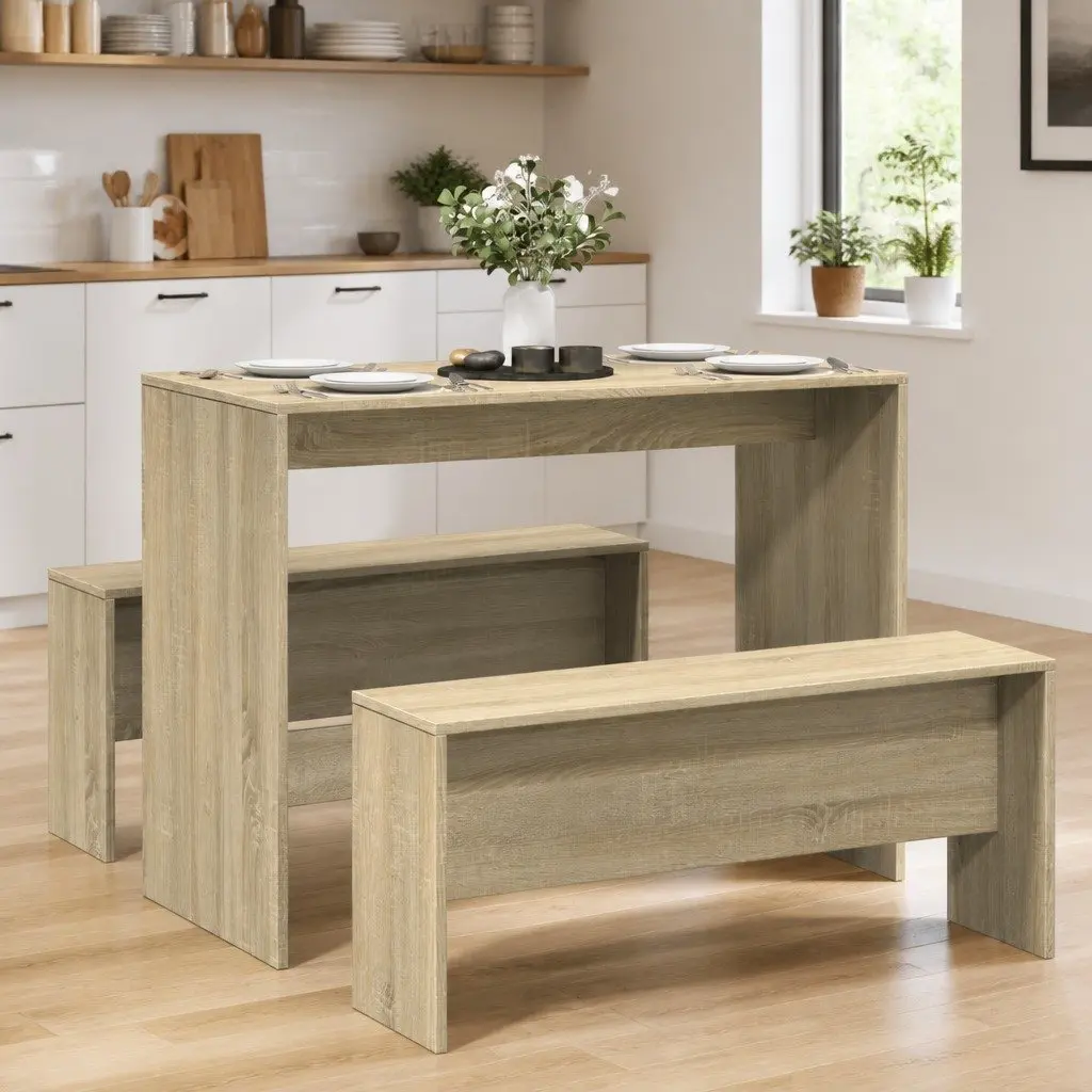 Engineered Wood Dining Table and Bench Set