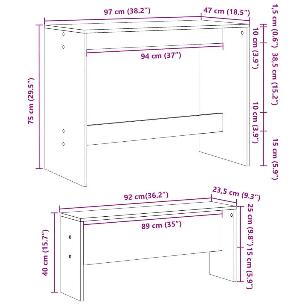 Engineered Wood Dining Table and Bench Set