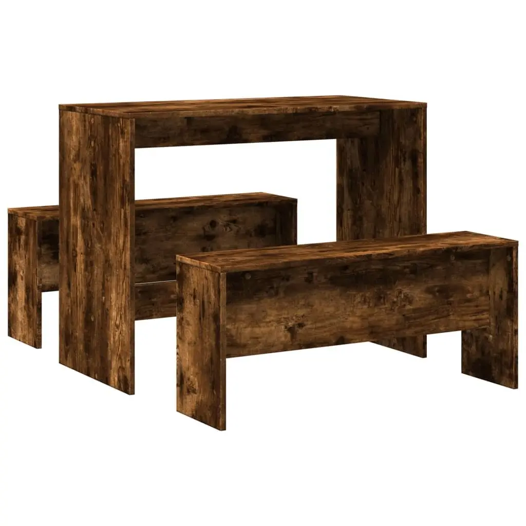 3-Piece Dining Table and Bench Set in Brown