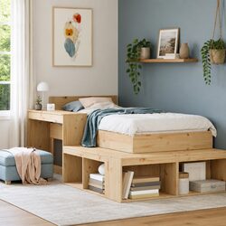 Solid Pinewood Bedside Cabinet with Integrated Desk