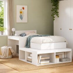 L-Shaped White Bedside Cabinet with Desk for Bedrooms
