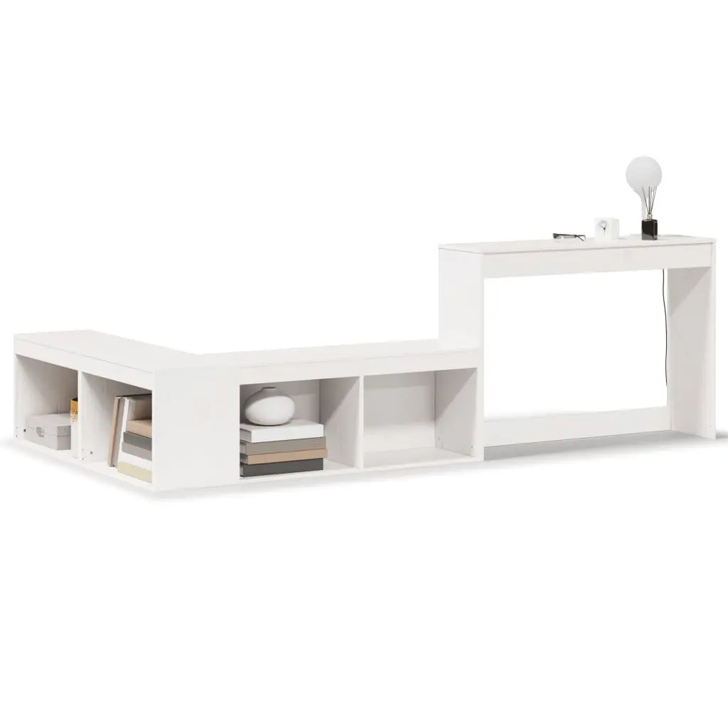 Bedside Cabinet with Desk Solid Pinewood L-Shaped White