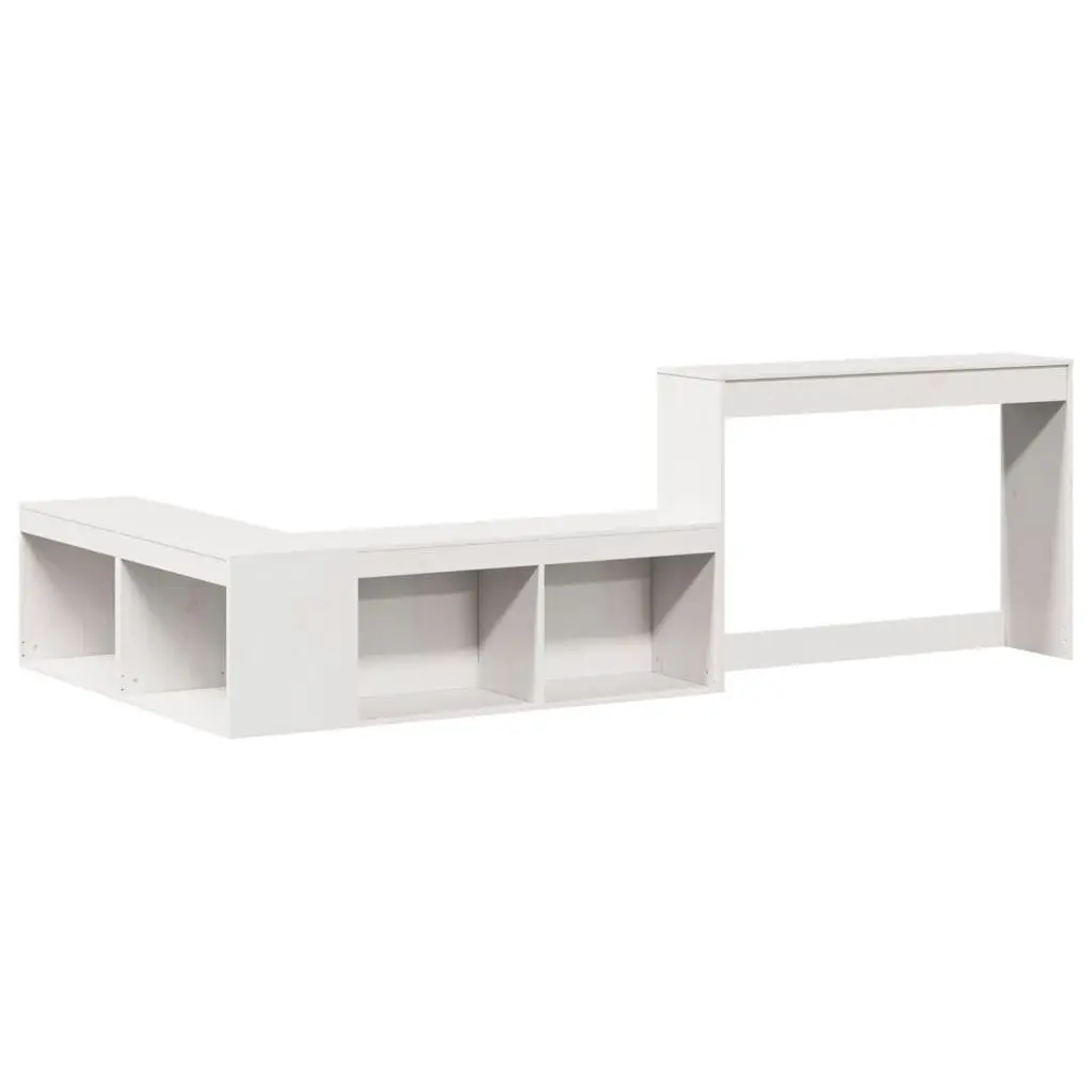 Bedside Cabinet with Desk Solid Pinewood L-Shaped White