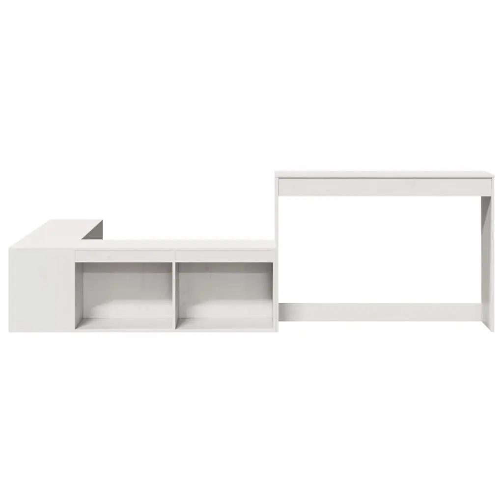 Bedside Cabinet with Desk Solid Pinewood L-Shaped White
