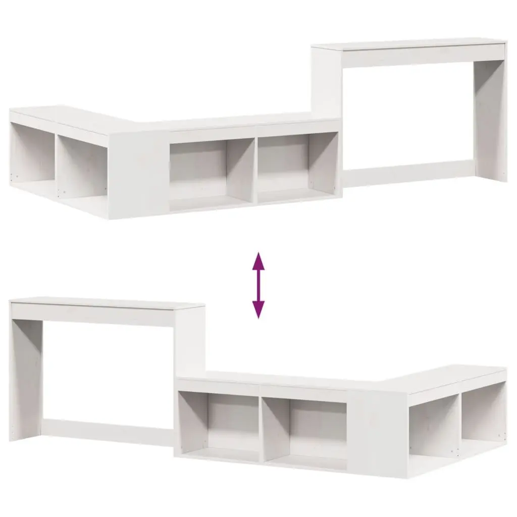 Bedside Cabinet with Desk Solid Pinewood L-Shaped White
