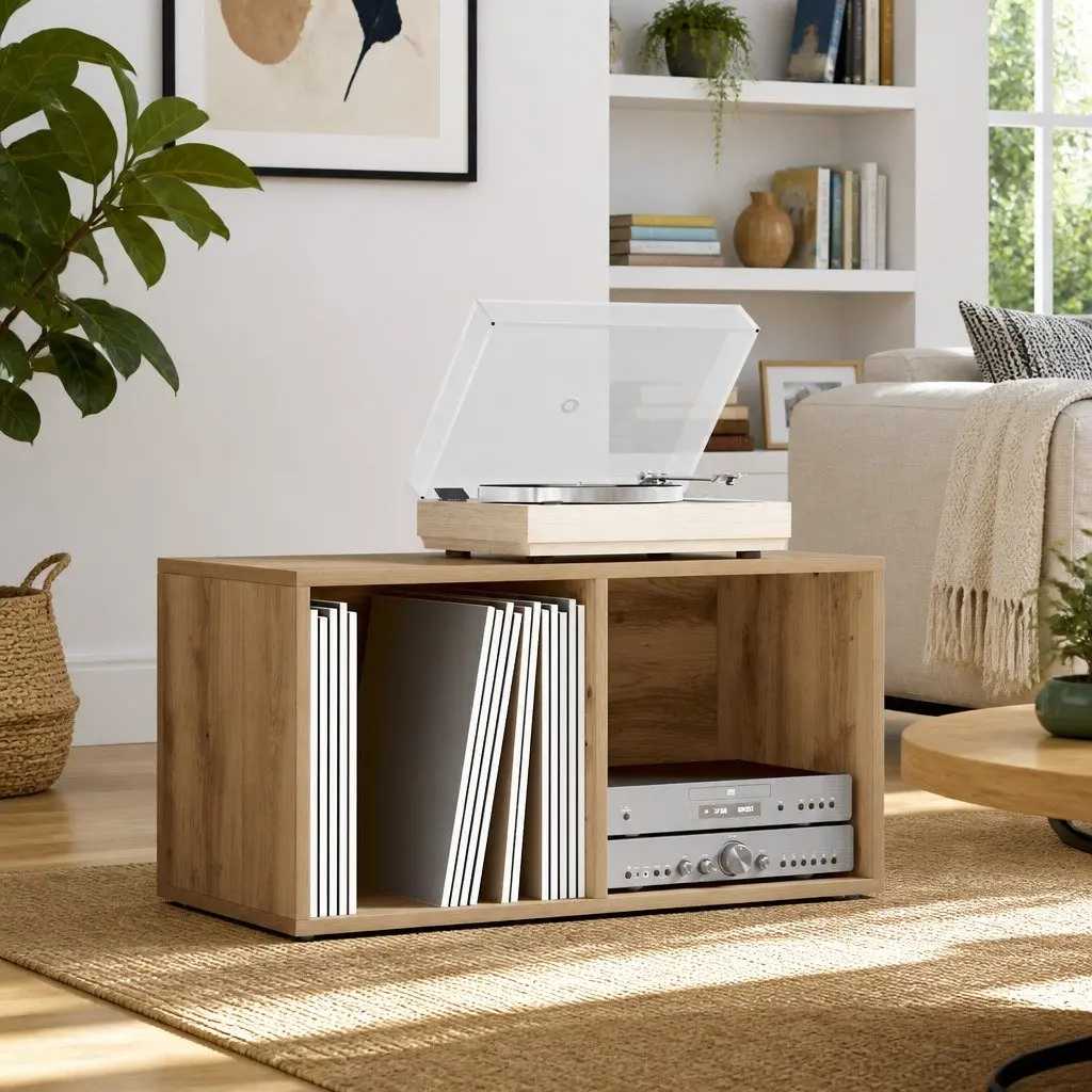 Engineered Wood Record Cabinet for Vinyls and More